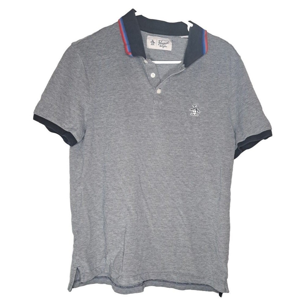 Original Penguin Munsingwear Mens Large Gray Polo Shirt Organic Cotton Casual